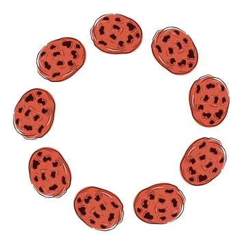 Chocolate chip cookie wreath in flat style. Crunch homemade biscuit design for Stock Illustration