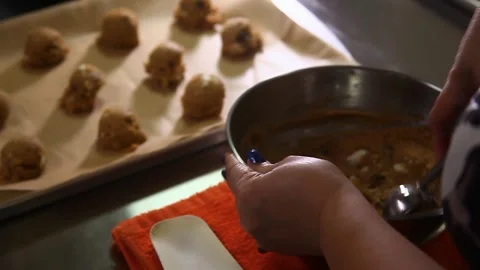 Chocolate Chip Cookies Being Prepared For Baking Stock Footage 332405655
