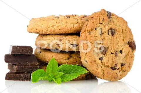 Chocolate chip cookies with chocolate parts Stock Photos