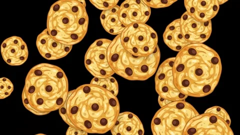 Chocolate Chip Cookies Falling Against a Solid Black Background Stock Footage 346570390