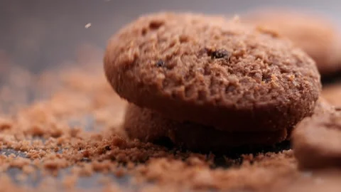 Chocolate chip cookies falling, dropping into table, slow motion 動画素材 226194724