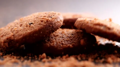 Chocolate chip cookies falling, dropping into table, slow motion Stock Footage 226194730
