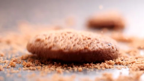 Chocolate chip cookies falling, dropping into table, slow motion Stock Footage 226194813
