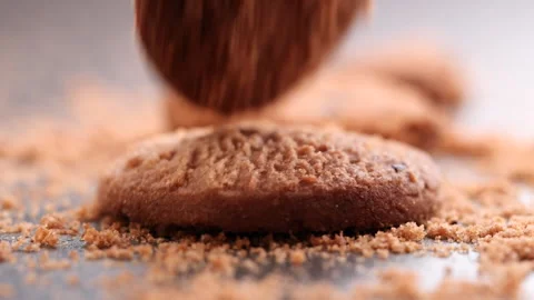 Chocolate chip cookies falling, dropping into table, slow motion Stock Footage 229712240