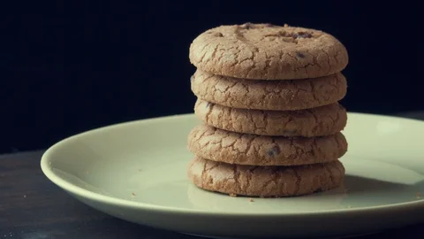 Chocolate chip cookies lined with a pyramid Stock Footage 120122745
