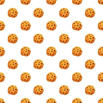 Chocolate chip cookies seamless pattern on white background Stockillustratie