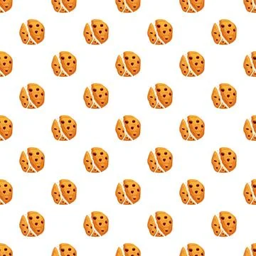 Chocolate chip cookies seamless pattern with broken pieces Stockillustratie