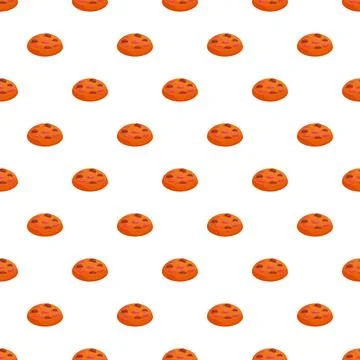 Chocolate chip cookies seamless pattern over white background Stock Illustration