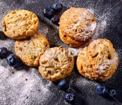 Chocolate chip cookies tied with string on shop window display Stock Photos