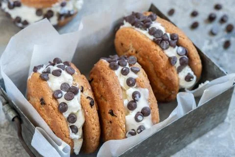 Chocolate Chip Ice Cream Cookie Sandwiches Stock Photos