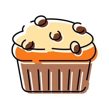 Chocolate chip muffin dessert flat line art Stock Illustration