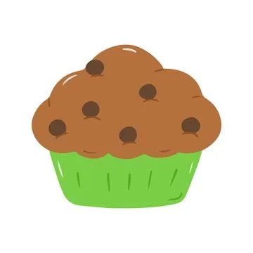 Chocolate Chip Muffin in Green Wrapper Cartoon Illustration 스톡 일러스트