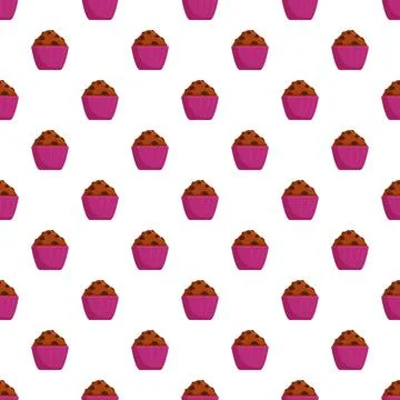 Chocolate chip muffin pattern with pink cups repeating Stock Illustration