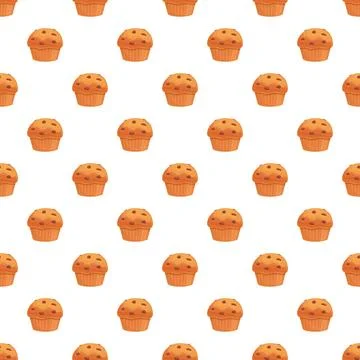 Chocolate chip muffin seamless pattern on white background Stockillustratie