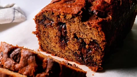 Chocolate Chips Bread Sweet Bakery Loaf with Chocolate Pieces Stock Footage 342583451