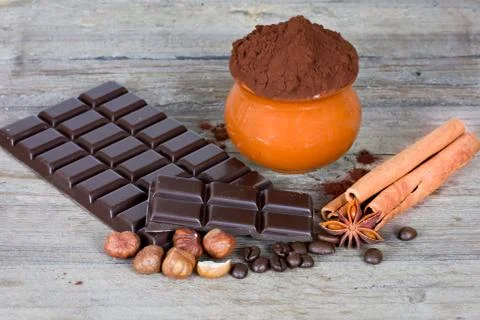 Chocolate with cinnamon Stock Photos