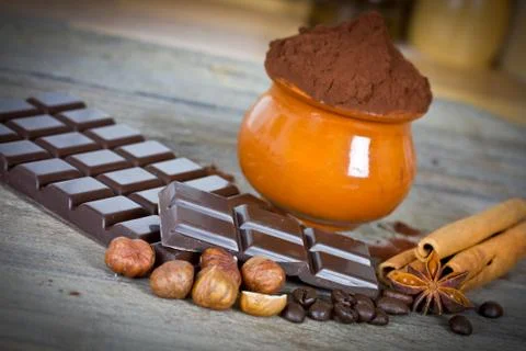 Chocolate with cinnamon Stock Photos