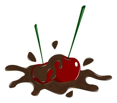 Chocolate coated cherry with shadow and spray on a white background. Stock Illustration