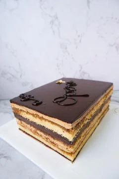 Chocolate coffee opera cake Stock Photos