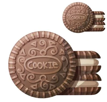 Chocolate cookie 2. Detailed vector icon isolated on white background Stock Illustration