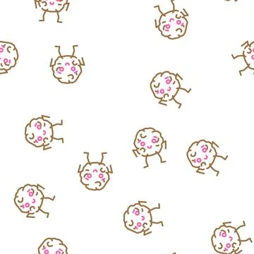 Chocolate cookie dessert character vector seamless pattern Stock Illustration