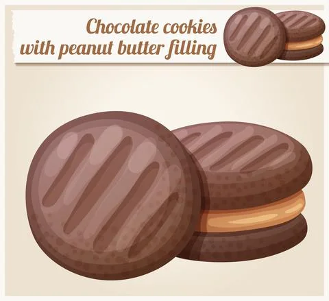 Chocolate cookie with peanut butter filling illustration Stock Illustration