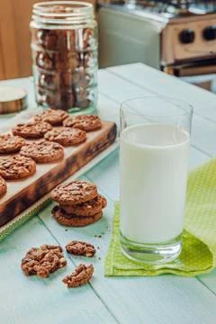 Chocolate cookies and milk Stock Photos