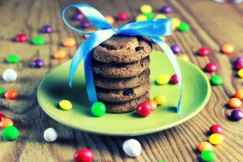 Chocolate cookies ribbon candy Stock Photos