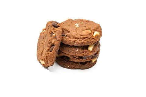 Chocolate Cookies Stack White Background. 写真素材
