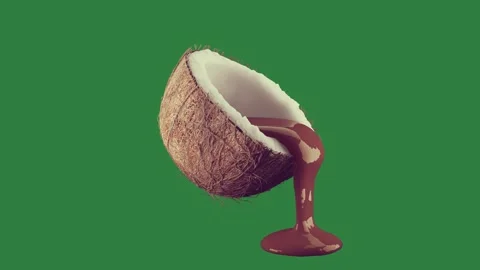A chocolate covered coconut on green screen and broken piece of animated Видео 335129730