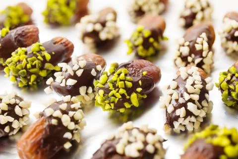 Chocolate covered dates Stock Photos
