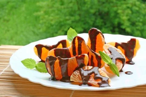 Chocolate covered tangerine stack Stock Photos