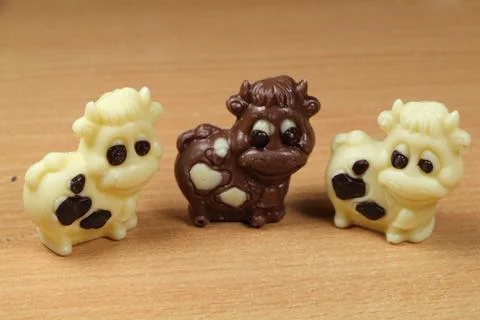 Chocolate cows for easter Stock Photos