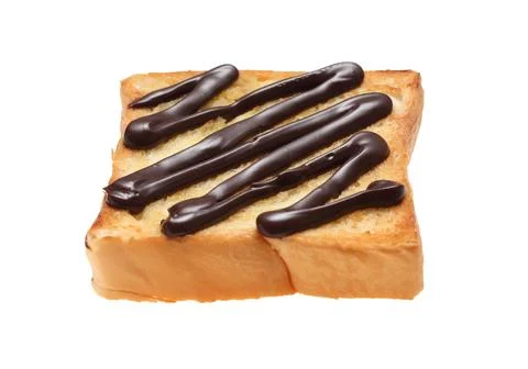 Chocolate cream with bread on white background Stock Photos