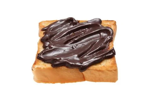 Chocolate cream with bread on white background Stock Photos