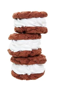 Chocolate cream filled cookie stack Stock Photos