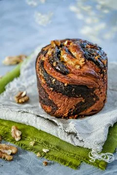 Chocolate cruffin. Easter baking. Layered muffin. Easter. Stock Photos