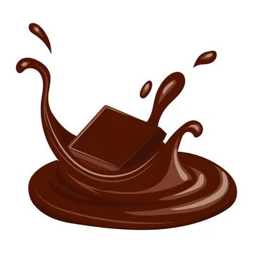 Chocolate cube falling in liquid in flat design. Cocoa candy in cream swirl.  Stock Illustration