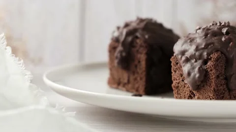 Chocolate Cube pound cake set on table. Stock Footage 152319519