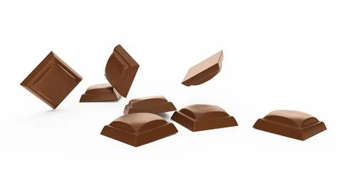 Chocolate cubes falling isolated on white background 3d illustration Stock Illustration