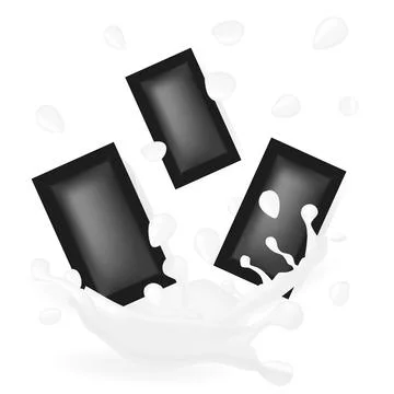 Chocolate cubes with splashes and drops of chocolate in retro gray tones. 3d Stock Illustration