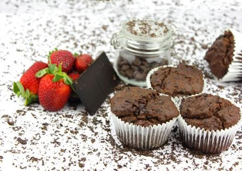 Chocolate cup cakes choc flakes Stock Photos