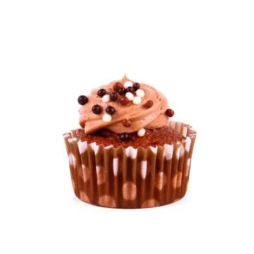 Chocolate cup cakes with deco balls Stock Photos