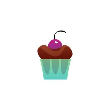 Chocolate cupcake with cherry berry vector flat icon, biscuit sweet dessert.. Stock Illustration