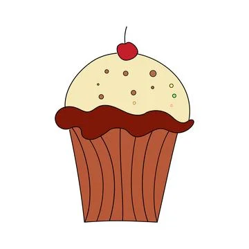 Chocolate cupcake with cherry on a white background Stock Illustration