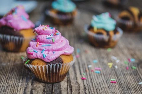 Chocolate cupcake with cream Stock Photos