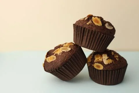 Chocolate cupcake with nuts 6 Stock Photos