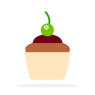 Chocolate cupcakes with green cherry vector flat material design isolated object Stock Illustration
