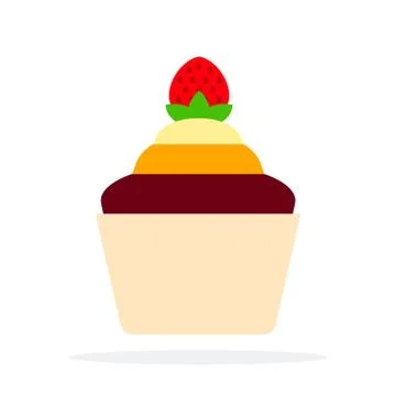 Chocolate cupcakes with strawberries vector flat material design isolated object Illustrazione stock