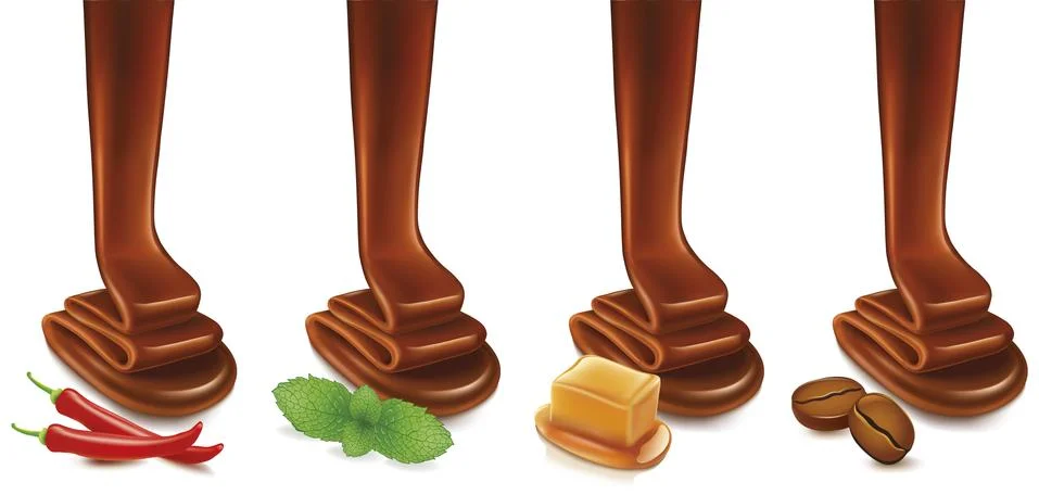Chocolate design with chill, mint leaf, caramel, coffee beans - illustration Stock Illustration